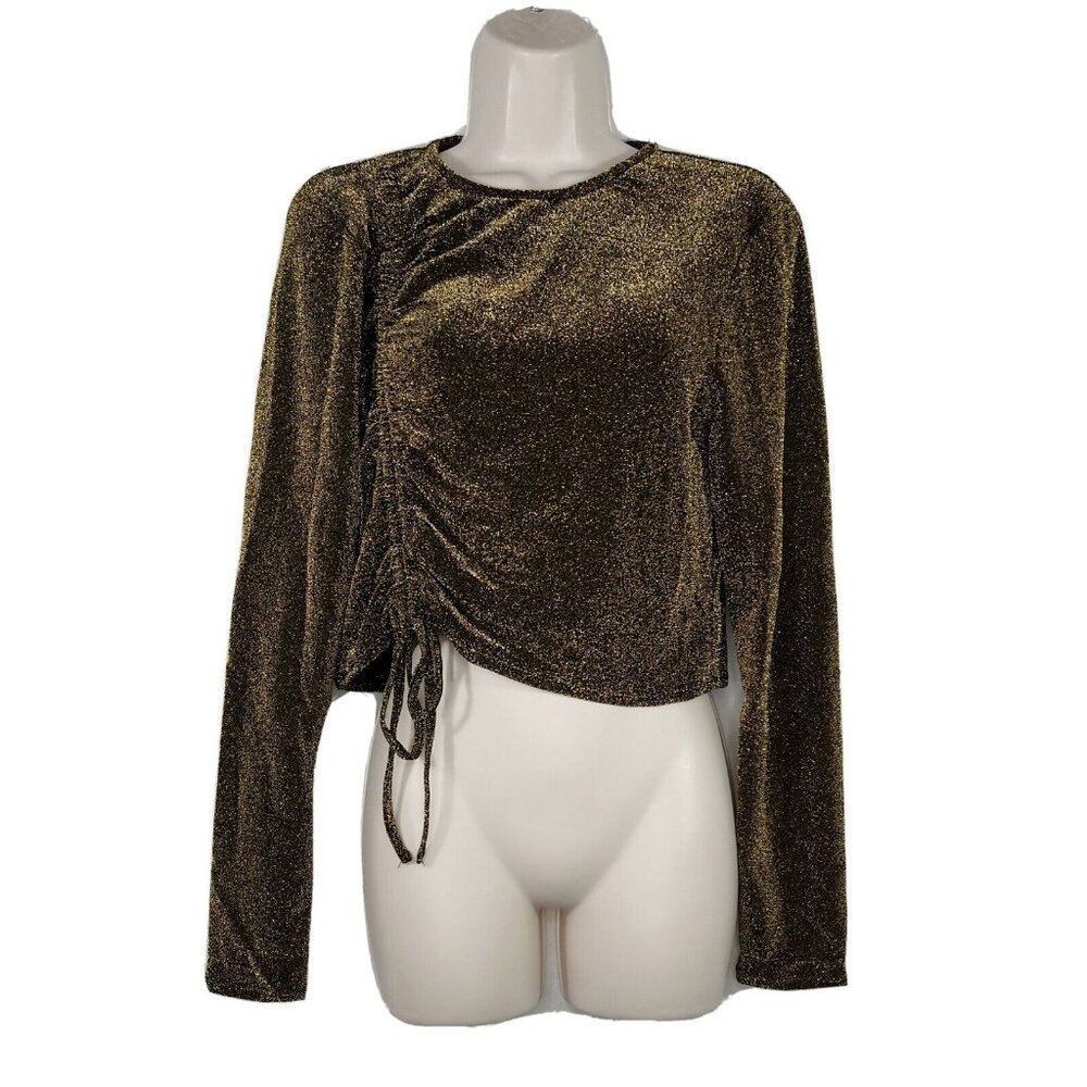 Wild Fable Cropped Top Women Size XL Glittery Gold Long Sleeve NEW FLAWS